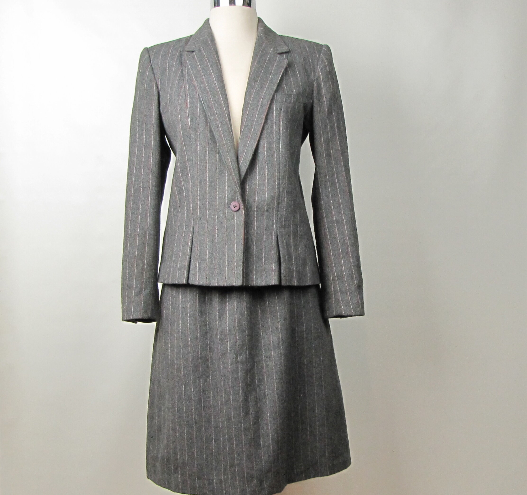 Vintage 80s Sasson Gray Pinstripe Suit Wool Blend Lined Jacket Blazer ...