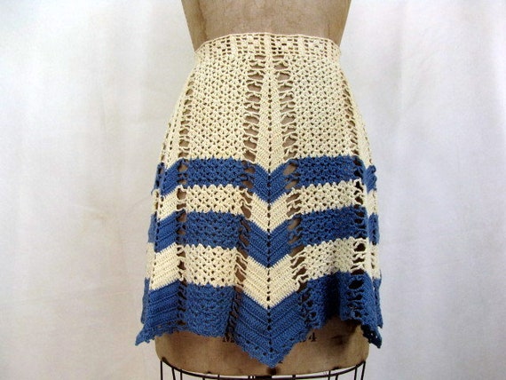 Vintage 50s Hand Crochet Apron Blue Trim White Blue | Etsy