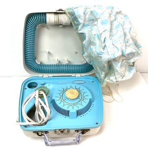 Vintage 60s Aqua Blue Hair Nail Dryer Westinghouse Bonnet Nail Buffer Portable Works Great Beauty Salon Hair Home Decor Hair Roller Dryer