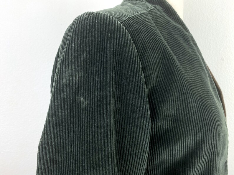 Cotton Two-Piece Suit Sasson Dark Green Corduroy Jacket and Skirt Open Front Crop Jacket A-Line Skirt Size 89 SM Pockets