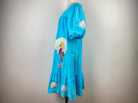 Vintage Ramona Rull Aqua Cotton Dress | Applique … - image 5