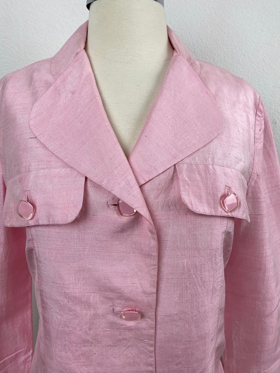 Vintage 80s Pink Silk Jacket | Raw Silk | Hand St… - image 2