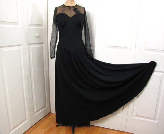 Vintage 30s Black Rayon Evening Gown | Chumley | … - image 4