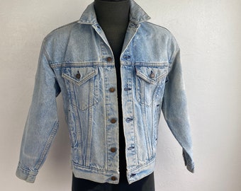 Vintage 80s 1987 Levi Jean Jacket Mens Large Blue Denim Trucker Y2K Acid Wash Made In Mexico Western Wear Four Pockets 57508 0214