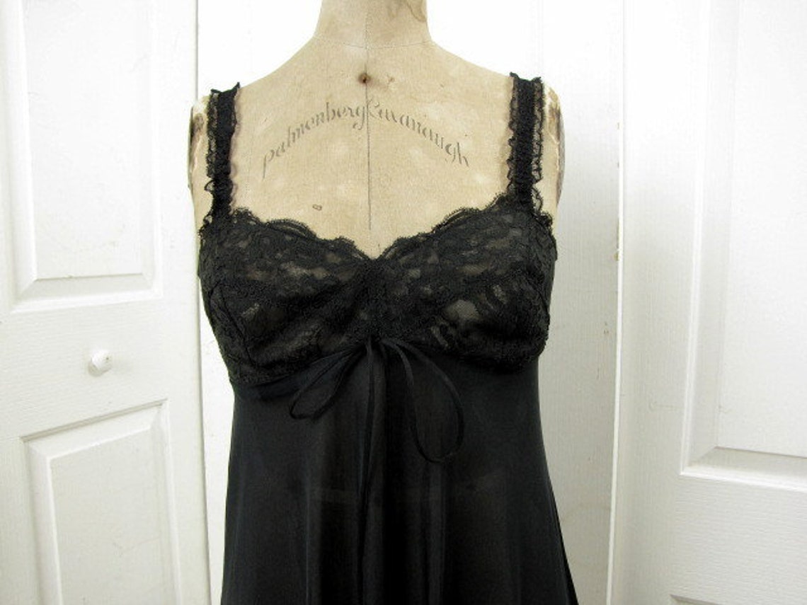 Vintage 60s Olga Black Nylon Nightgown Size 32 Black Lace Etsy