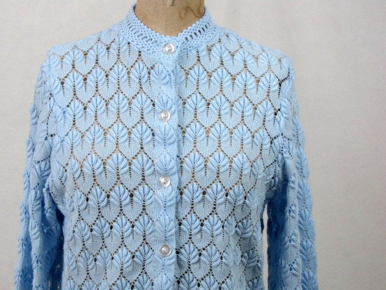 Size Medium Long Sleeves Acrylic Blue Cardigan Lane Bryant Vintage 70s Pale Blue Sweater Button Front Made in Japan