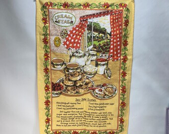 Vintage Tea Time Scones Recipe Tea Towel Cotton Graphic Sally Jayne British Kitchen Country Decor Retro