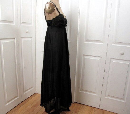 Vintage 60s Olga Black Nylon Nightgown Size 32 Black Lace | Etsy