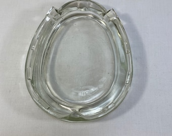 Clear Glass Horseshoe Shaped Ashtray Minimalist Decor Single Cigarette Collectible Country Cabin Rustic Mid Century Heavy Glass