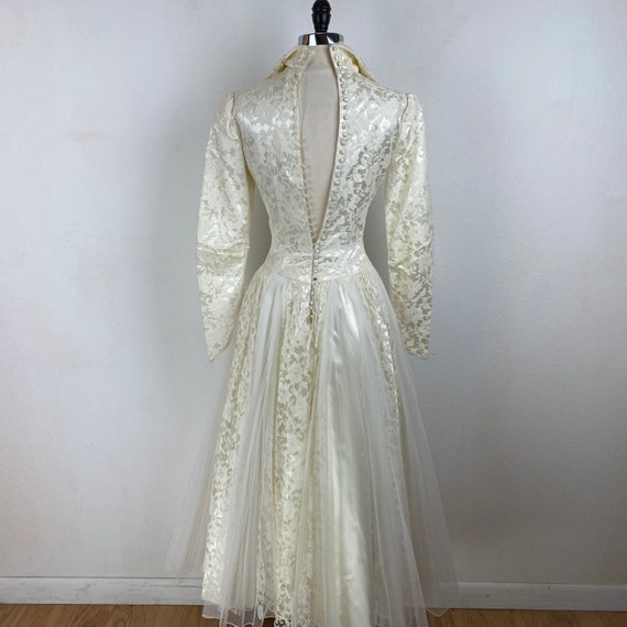 Vtg 50s Gaiety Gowns Ivory Satin Lace Beaded Wedd… - image 5