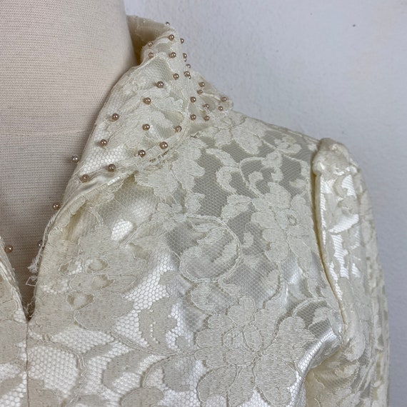 Vtg 50s Gaiety Gowns Ivory Satin Lace Beaded Wedd… - image 3