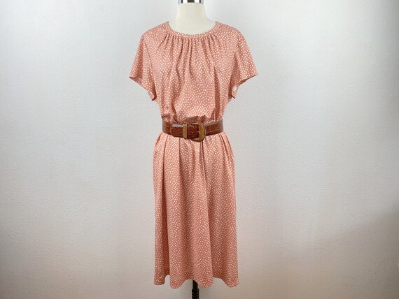 Vintage 70s Lorac Original Dress | Peach with Whi… - image 4