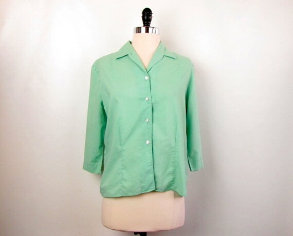 Vintage Ship 'N Shore Mint Green Button Front Blou
