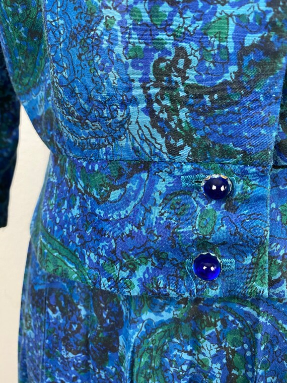 Vintage 60s Blue Paisley Two Piece Dress | Midi P… - image 9