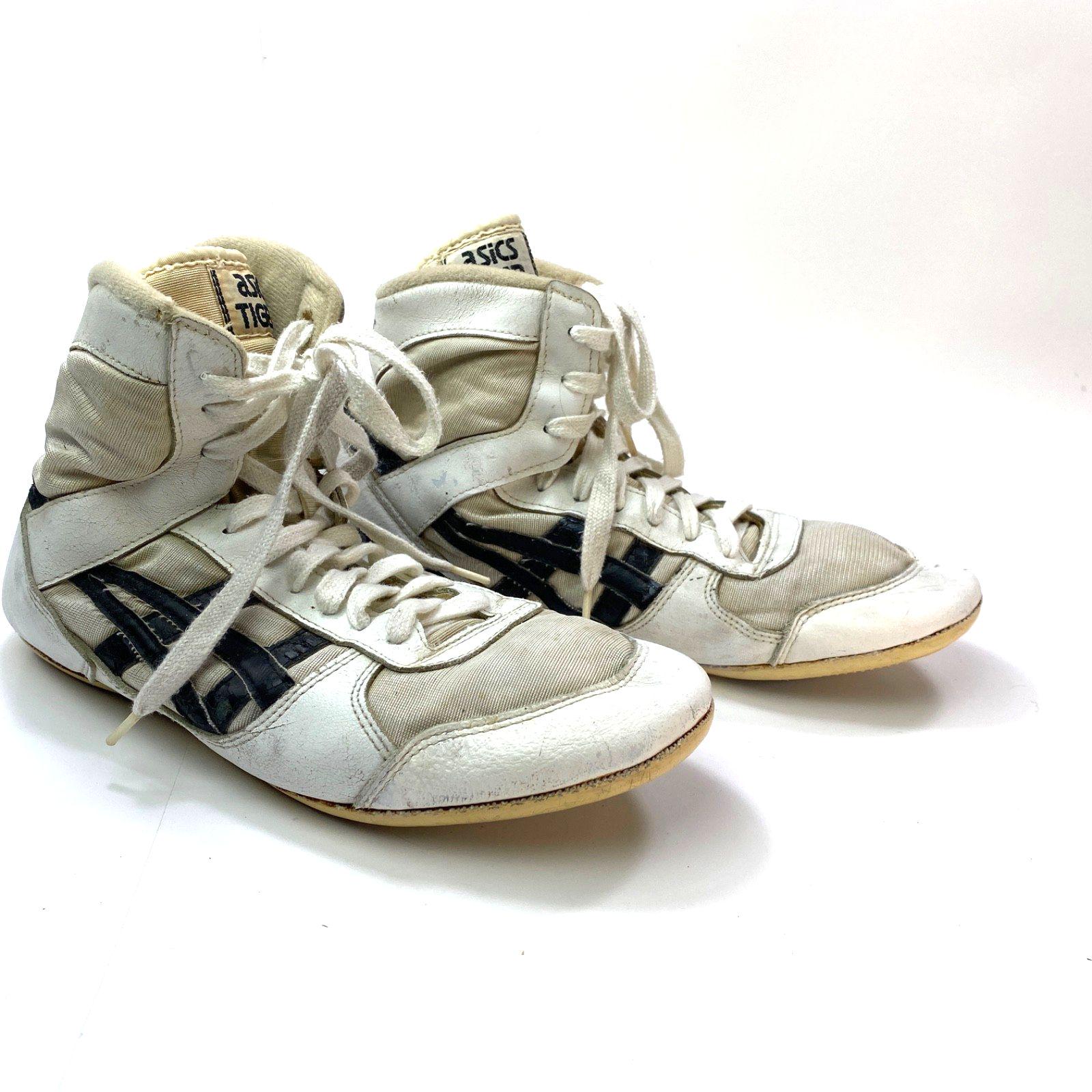 Vintage Asics Tiger White Leather Wrestling Shoes Size High