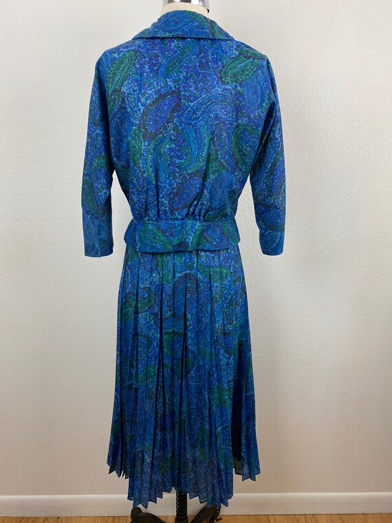 Vintage 60s Blue Paisley Two Piece Dress | Midi P… - image 3