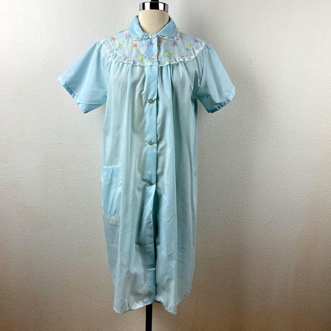 Vintage 80s Blue House Dress Philmaid Lace Embroidered - Etsy