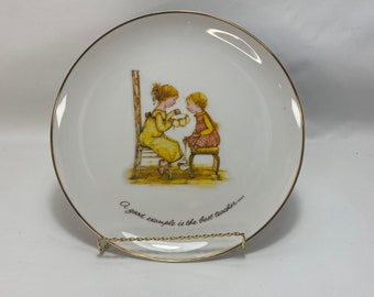 Vintage 1973 Holly Hobby Decorative Plate "A Good example is best teacher..." Teaching Embroidery Classic Edition Gold Trim Country Farm