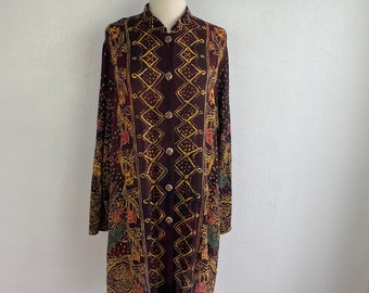 Vintage Carole Little Womens Tunic Top Large Button Front Tribal Lagenlook Boho