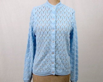 Vintage 70s Pale Blue Sweater | Blue Cardigan | Lane Bryant | Size Medium | Long Sleeves | Button Front | Acrylic | Made in Japan