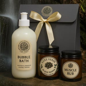 Muscle Recovery Bath Kit | Peppermint & Eucalyptus Bath Soak + Bubble Bath | Wellness Gift for Him | Post-Workout Gift Set UK | Eco Friendly