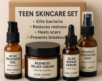 Huidverzorgingsset voor tieners • Bundel heldere huid • Tienerhuid met neiging tot acne • Vlekkenkit • Natuurlijke controle van onzuiverheden • 5-delige cadeauset + GRATIS tonernevel