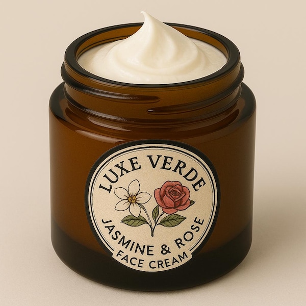 Soothing Rose & Jasmine Face Cream | Organic Anti-Aging Moisturizer | Natural Hydrating Face Cream for Dry Sensitive Skin | Handmade Care