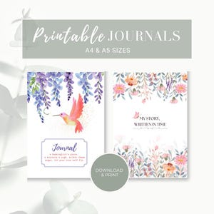 Flüstern von Glyzinien & Blush Bloom Floral Printable Journal Bundle | Blumen Briefpapier | Schreibpapier | A4 und A5 Größen | Digitaler Download