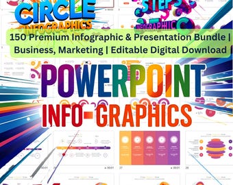 May include: A colorful PowerPoint presentation template with the text "CIRCLE INFOGRAPHICS" and "POWERPOINT INFO-GRAPHICS". The template features a variety of circle-based infographics and charts, with a focus on business and marketing.