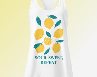 Lemon Graphic Racerback Tank Top: Sour Sweet Repeat, Fitted Gym Shirt
