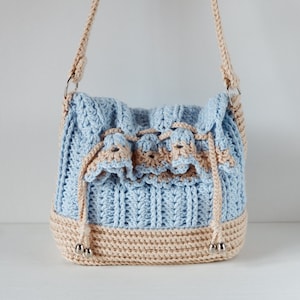 Crochet Crossbody Bag : Small Blue Drawstring Pouch For Girl