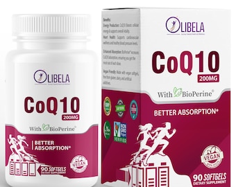 OLIBELA CoQ10 200mg バイオペリン配合 – 心臓とエネルギーサポート、ヴィーガン、グルテンフリー（ソフトジェル90粒）