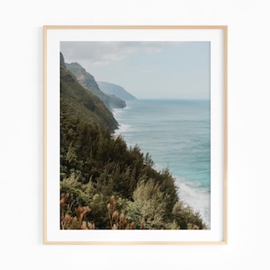 Nā Pali Coast Print – Kalalau Trail Photo from Kauai, Hawaii, Coastal Cliff and Ocean Wall Art, Tropical Landscape Decor, Framed or Unframed