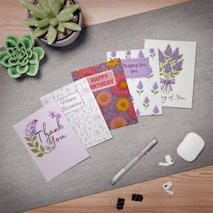 Charmante set wenskaarten, bloemenkaarten voor alle gelegenheden, bedankt, verjaardagswensen, handgeschreven notities, attente berichten