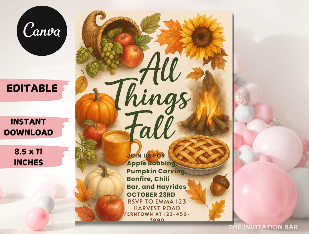 Fall Harvest Party Invitation: Autumn Celebration, Editable 5x7 ...
