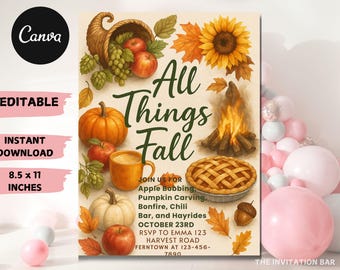 Fall Harvest Party Invitation: Autumn Celebration, Editable 5x7 (Digital Invite)