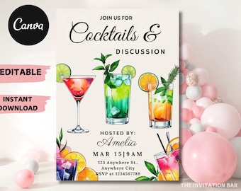 Editable Cocktails and Conversations, Adult Invite, Cocktail Party, Printable or Digital Invitation