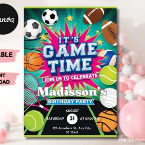 Editable Sports Birthday Invitation, Sports Party invite, Sports game digital invite, All Star Invite, Sports Theme Invite, Instant Download