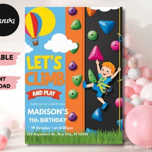 Rock Climbing Birthday Invitation: Editable Climbing Wall Party (Digital Download)