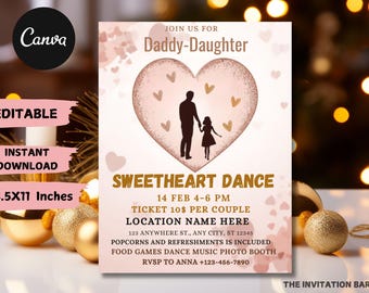 Daddy Daughter Sweetheart Valentine's Day Dance Invitation, Sweetheart Dance Invite, School Dance Flyer | EDITABLE Printable Inst Download