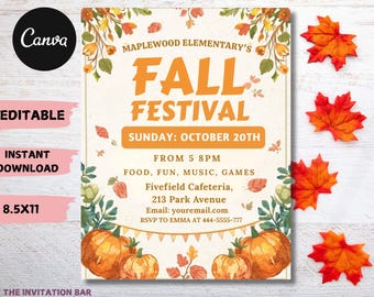 Editable Fall Festival Flyer Template, Printable Harvest Fest Invite