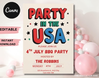 4th of July BBQ Invitation, Party in the USA Invite (Digital Download)