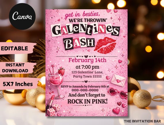 Editable Burn Book Galentine's Day Invite, Pink Girls Party Invitation, Valentine's Day Invite, Girls Only, Mean Girls Galentines Invite