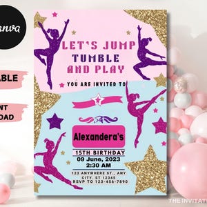 Gymnastics Birthday Invitation: Editable Gymnast Party Template (Digital Download)