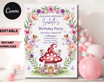 Editable Fairy 1st Birthday Invitation: Magical Enchanted Design (PDF)