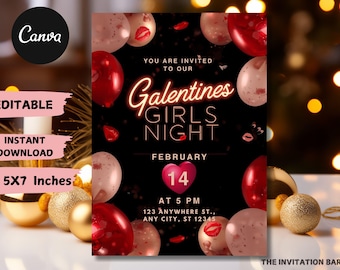 Galentine's Girls Night Invitation, Friends Valentines Dinner Invite, Digital Valentine Invitation, Galentines Day Evite, Instant Download