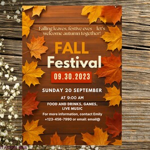 Fall Festival Invitation: Pumpkins, Harvest Party, Church Event (Canva Template Digital Download)