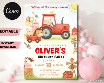 Editable Farm Animals Birthday Invitation, Barnyard Party (Digital Download)