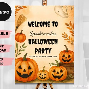 Halloween Party Welcome Sign Template: Editable Digital Download (16x20 inches)