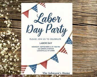 Editable Labor Day Party Invitation Template: BBQ, Pool Party (5x7, Digital Download)